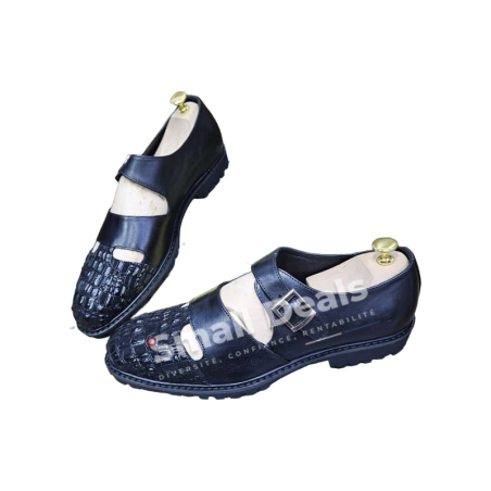 Chaussures Homme à Boucle en Cuir Noir style moine à bout golf perforé. – Élégance Classique et Confort Moderne