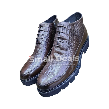 Bottines Homme Décontractées en Cuir Noir Embossé Croco – Élégance Italienne et Confort Quotidien