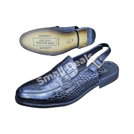Sandales Homme John Foster en Cuir Embossé Croco Noir – Élégance et Confort au Quotidien
