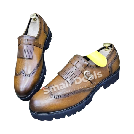 Derbies à Boucle Al Bazar Homme – Cuir Grainé Marron Caramel et Noir- Chic Moderne