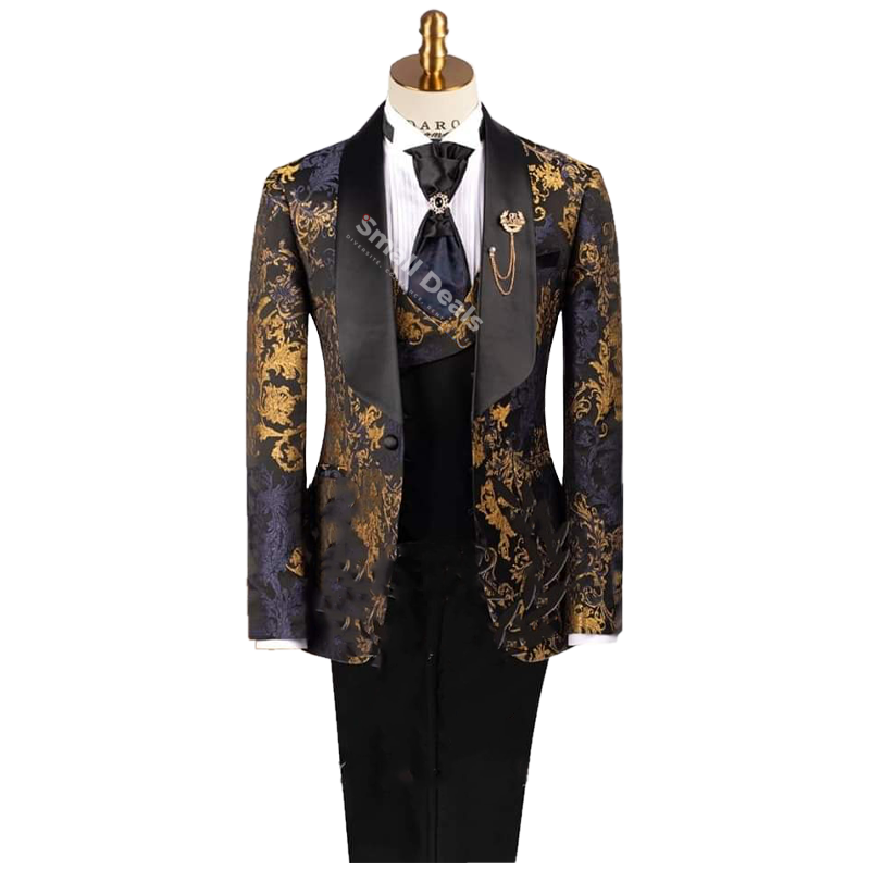 Costume Homme Daro Uomo DRV8232-2 – 3 Pièces – Brocart Baroque Or & Bleu Nuit – Élégance Prestige