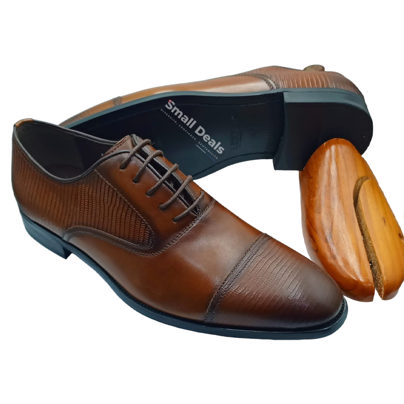 Chaussure Richelieu John Foster – Cognac Deluxe Grainé en Cuir Marron Foncé