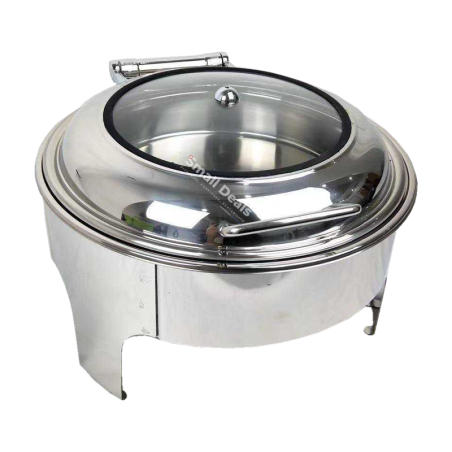Marmite Chauffante Rond de Luxe 7,5 L – Avec Couvercle Vitré – Argentée