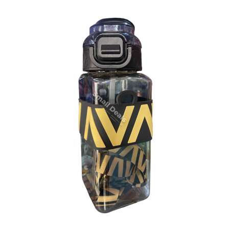 Gourde carrée 600ml noir transparent avec manchon noir et motif jaune