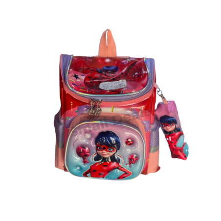Sac à dos enfant Ladybug – Taille moyenne avec trousse – Rouge à motifs