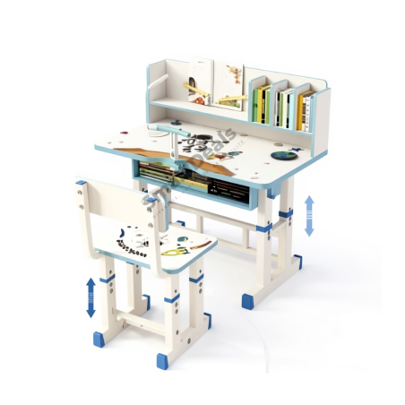 Meuble d’étude pour enfants – Bureau et chaise réglables (Blanc & Bleu vif)
