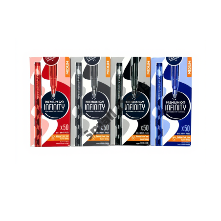 Paquet de 50 stylos à bille Premium Infinity – Pointe 1mm (Bleu, Rouge, Noir)