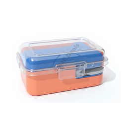 Lunch Box Delicious Lunch Grand avec Couverts – Bleu et Marron avec Couvercle Orange