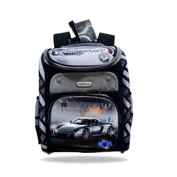 Sac à Dos Enfant - FEITONG - Motif Voiture Sport "C'EST COOL" - Noir & Gris - Multi Compartiments