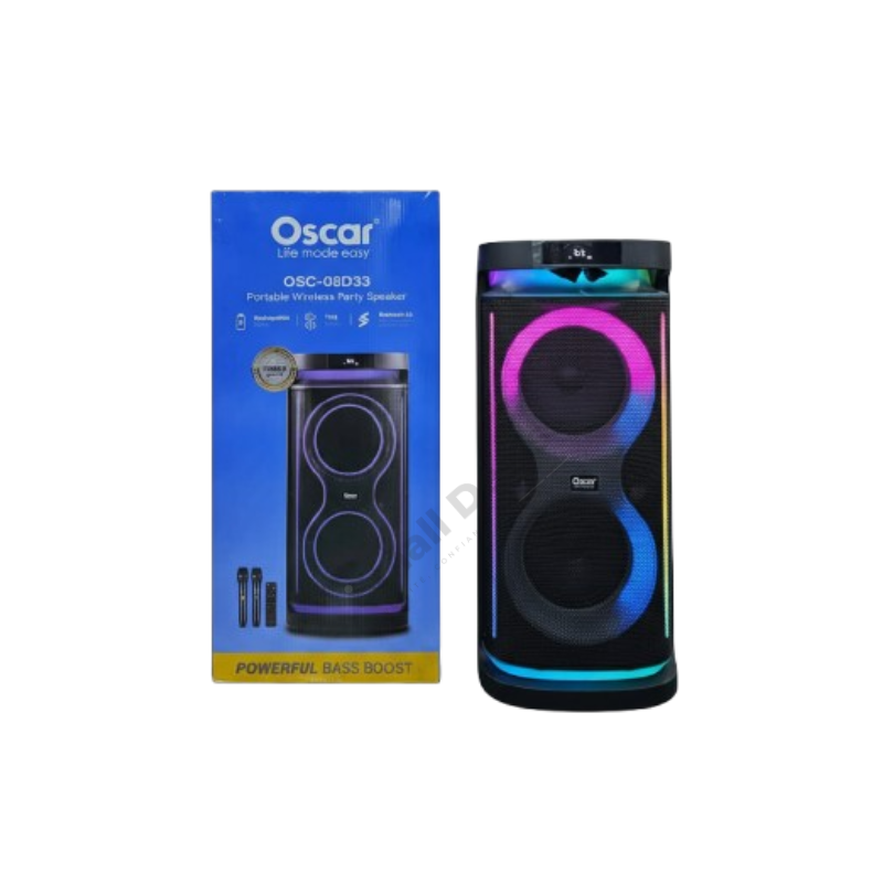Haut parleur OSCAR OSC-08D33 – Portable, Sans fil, Karaoké 2 Micros