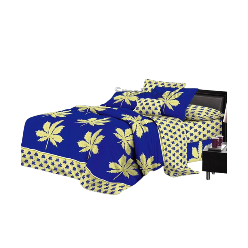 Draps SoftTouch Bleu & Jaune – 3 Places – 80% Coton – 250×240 cm – Parure 4 Pièces
