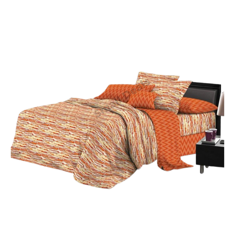 Draps Harmony Jaune Orangé – 3 Places – 80% Coton – 250×240 cm – Parure 4 Pièces