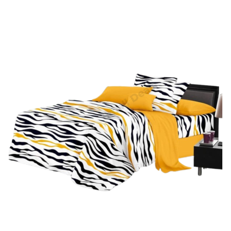 Draps ZebraLine Jaune Noir Blanc – 3 Places – 80% Coton – 250×240 cm – Parure 4 Pièces