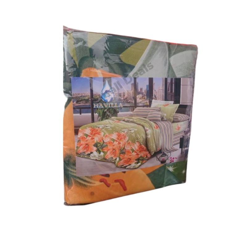 Draps GreenBloom vert fleuri orange 3 places coton 80%