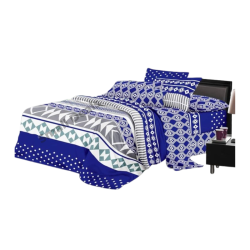 Draps BlueWave Bleu Blanc Gris – 3 Places – 80% Coton – 250×240 cm – Parure 4 Pièces