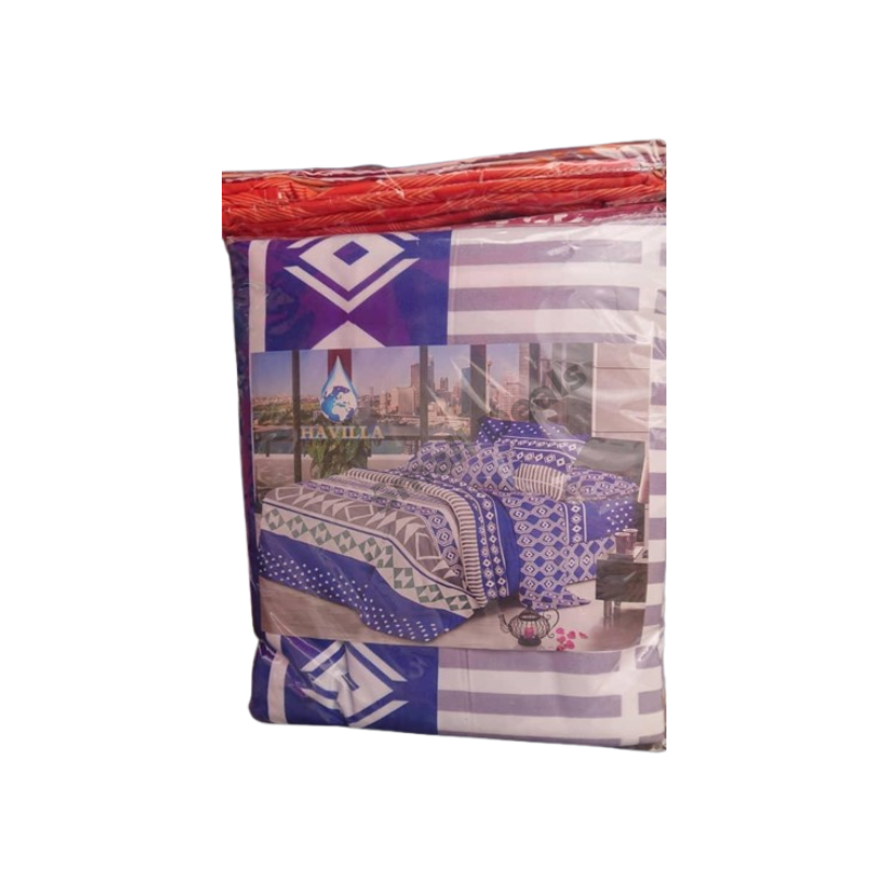 Draps BlueWave bleu blanc gris 3 places coton 80%