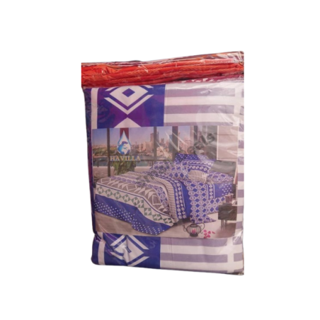 Draps BlueWave Bleu Blanc Gris – 3 Places – 80% Coton – 250×240 cm – Parure 4 Pièces