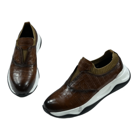 BERLUTI Shadow Slip-On Cognac – Sneakers de Luxe en Cuir Effet Crocodile