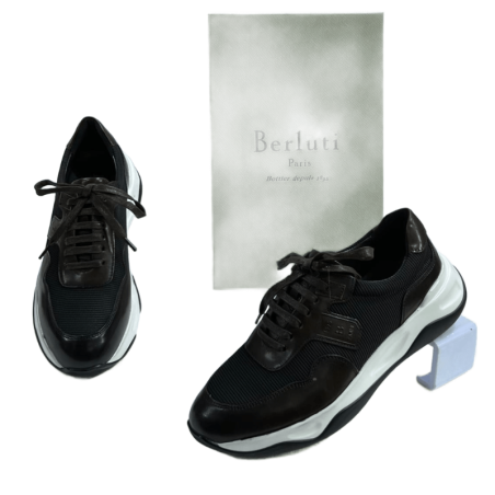 BERLUTI Shadow Marron Foncé – Sneakers de Luxe en Cuir et Maille Technique