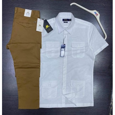 Ensemble chemise blanche et pantalon camel